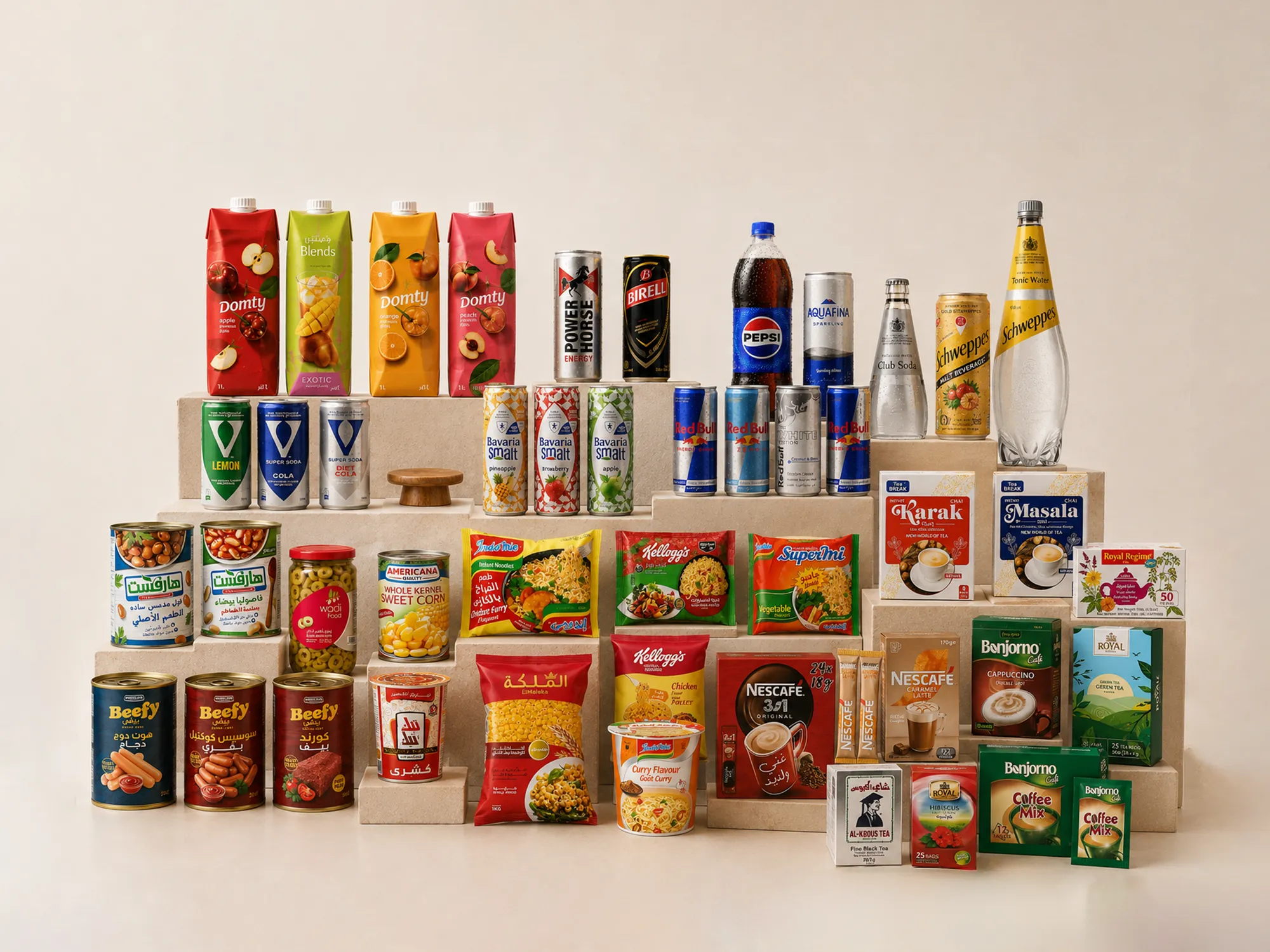 Marassi Group product range: beverages, snacks, pantry staples, tea and coffee