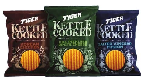 Tiger Kettle Cooked Premium Ridged Potato Chips Assorted (Korean Chicken, Dill Pickles White Cheese, Salted Vinegar Fusion)