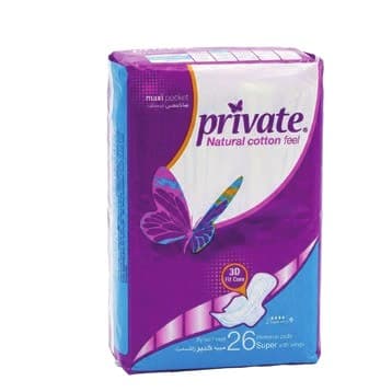 Private Maxi Pocket Sanitary Pads Super with Wings 26 Pads image 1