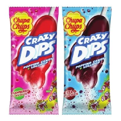 Chupa Chups Crazy Dips Popping Candy Lollipop (Strawberry & Cola)